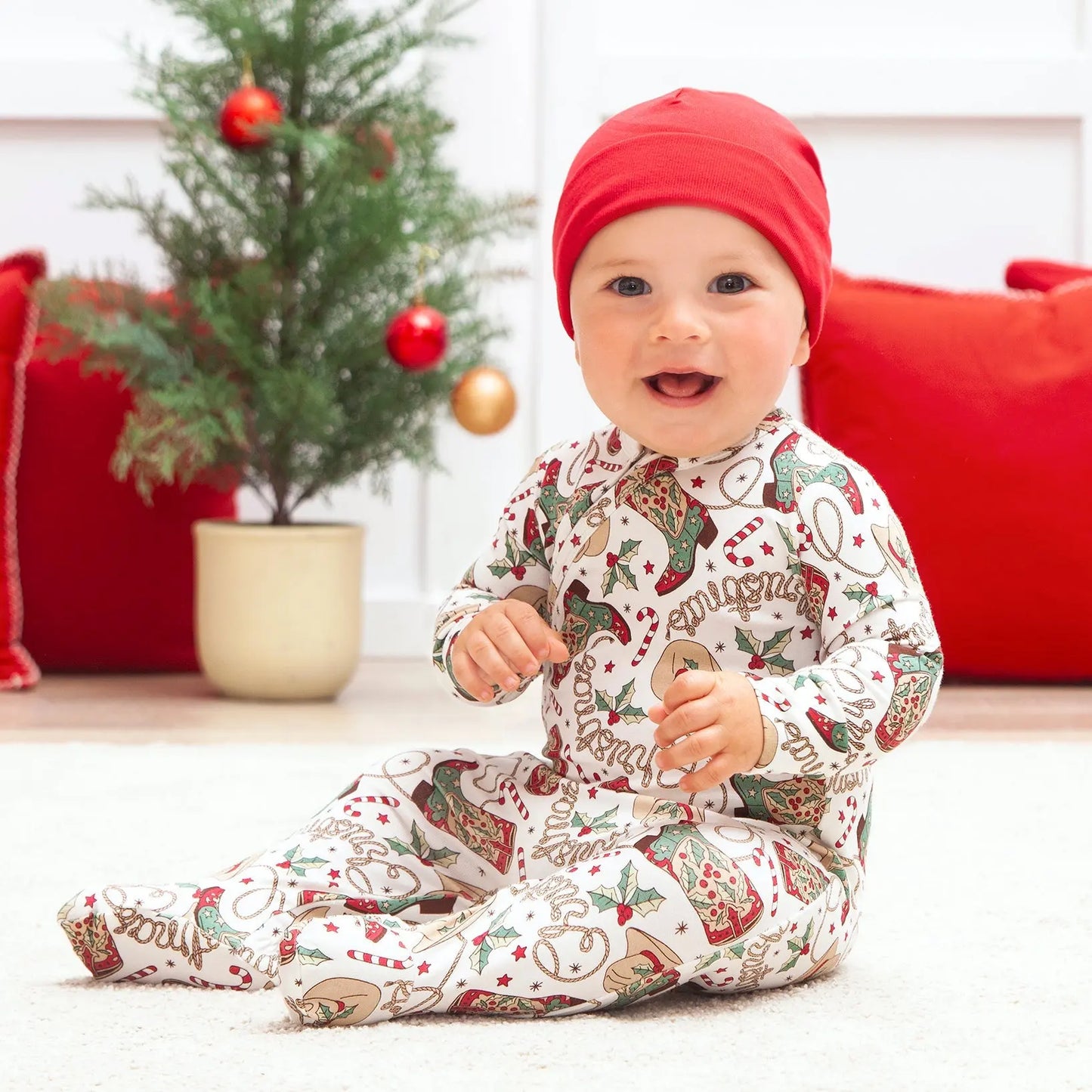 Western Christmas Baby Bamboo Zipper Romper - Cowboy Holiday Tesa Babe Everetts Place: Online Boutique
