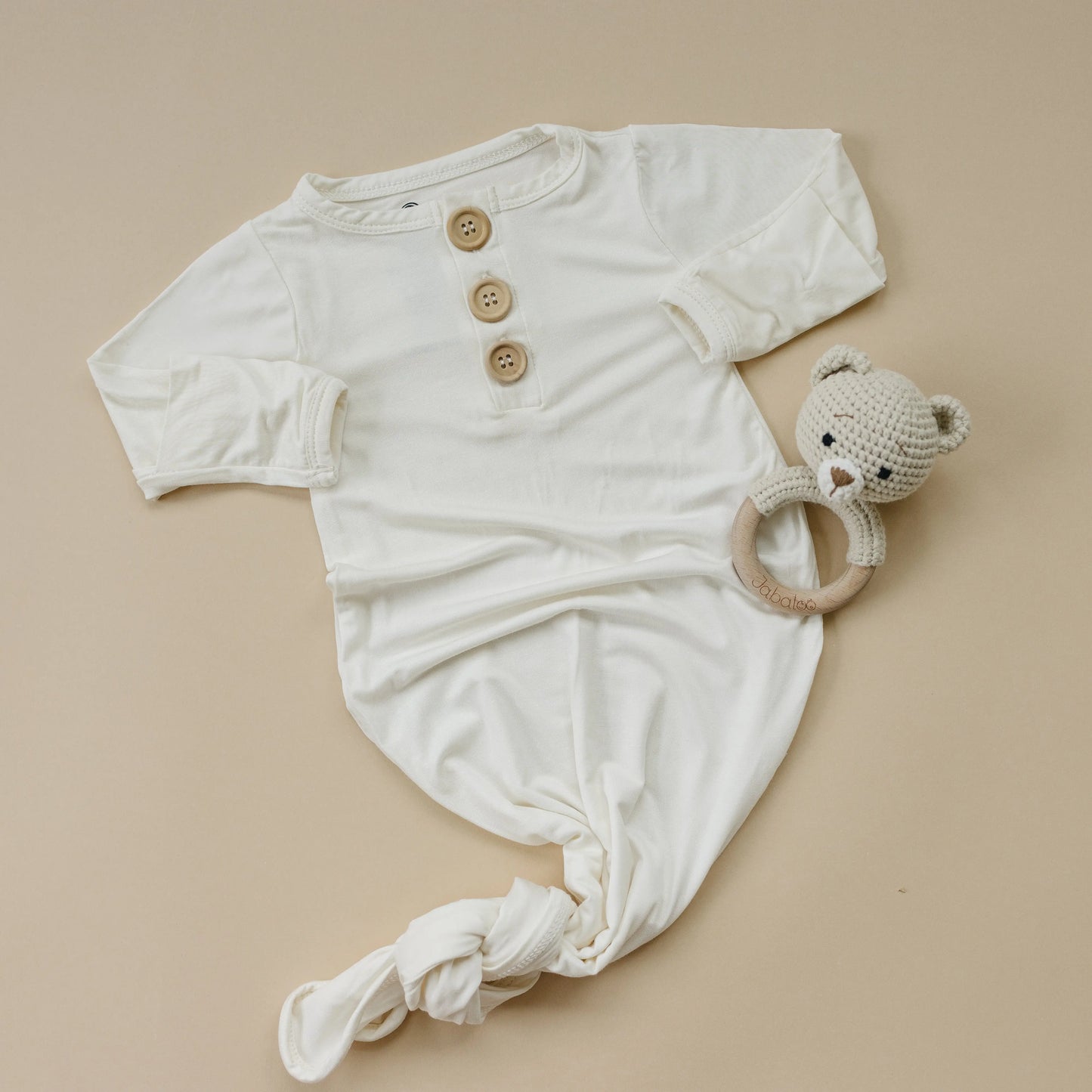 White Newborn Bamboo Gown Ultra Soft With Button Accent Little Joy Co. Everetts Place: Online Boutique