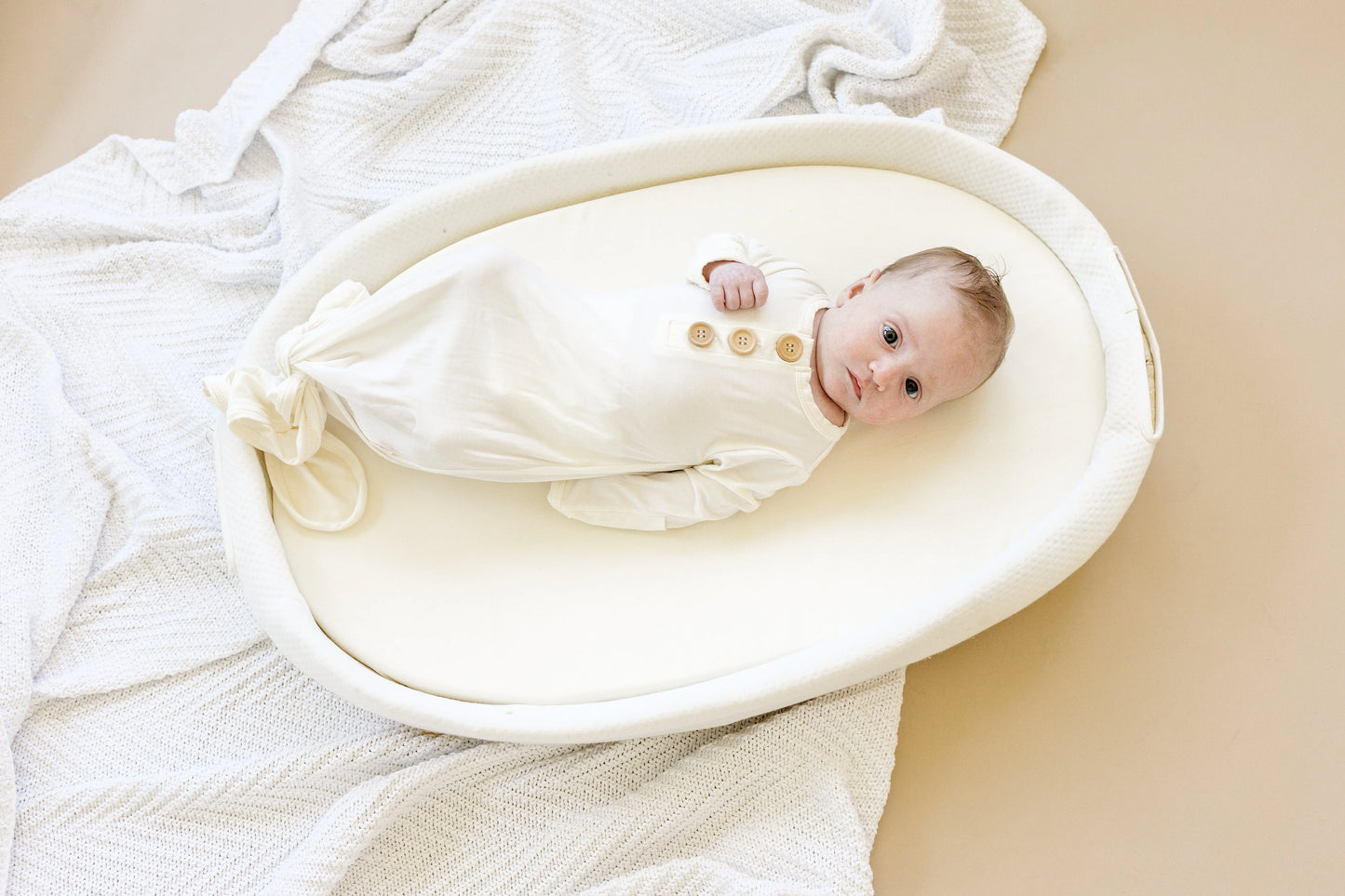 White Newborn Bamboo Gown Ultra Soft With Button Accent Little Joy Co. Everetts Place: Online Boutique