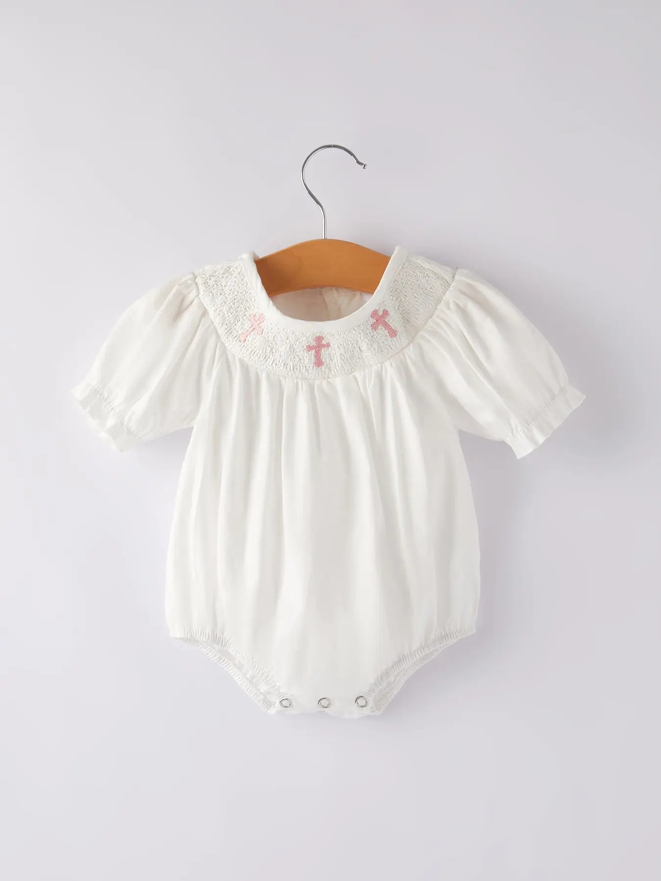 White Smocked Church Christ Bishop Christening Girls Romper Rylee Faith Designs Everetts Place: Online Boutique