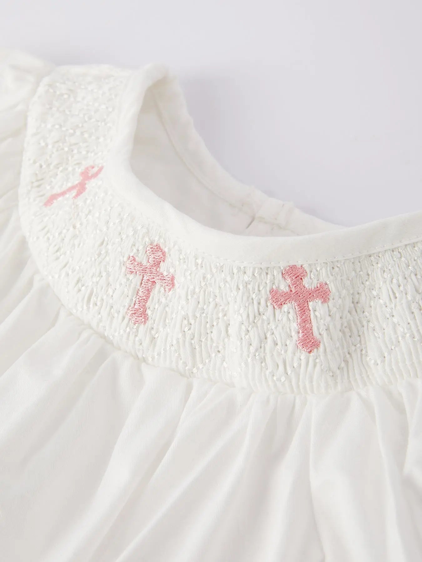White Smocked Church Christ Bishop Christening Girls Romper Rylee Faith Designs Everetts Place: Online Boutique