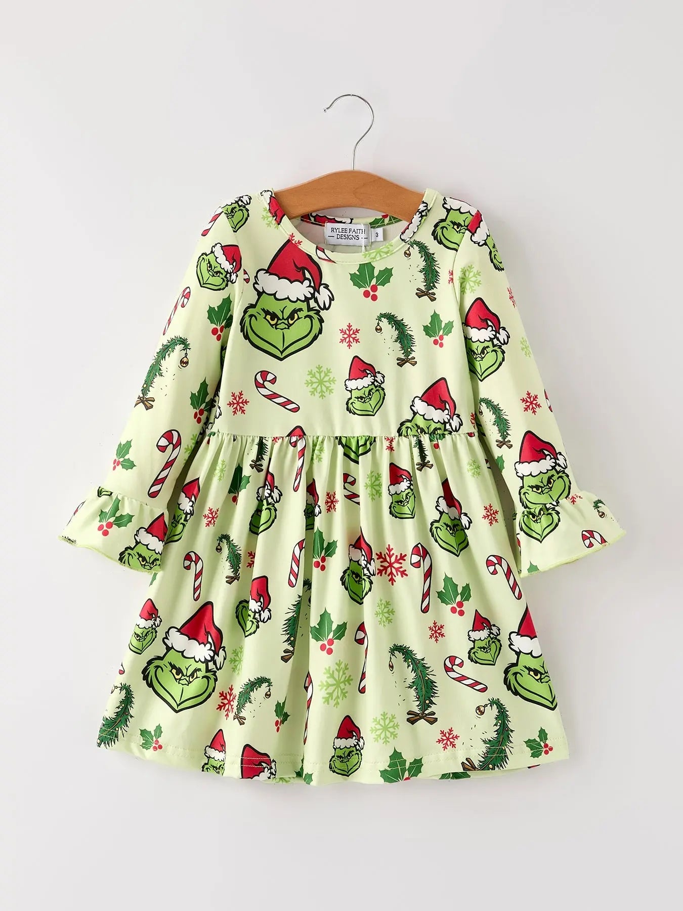 Winter Christmas Candy Cane Character Print Green Girls Dress Rylee Faith Designs Everetts Place: Online Boutique