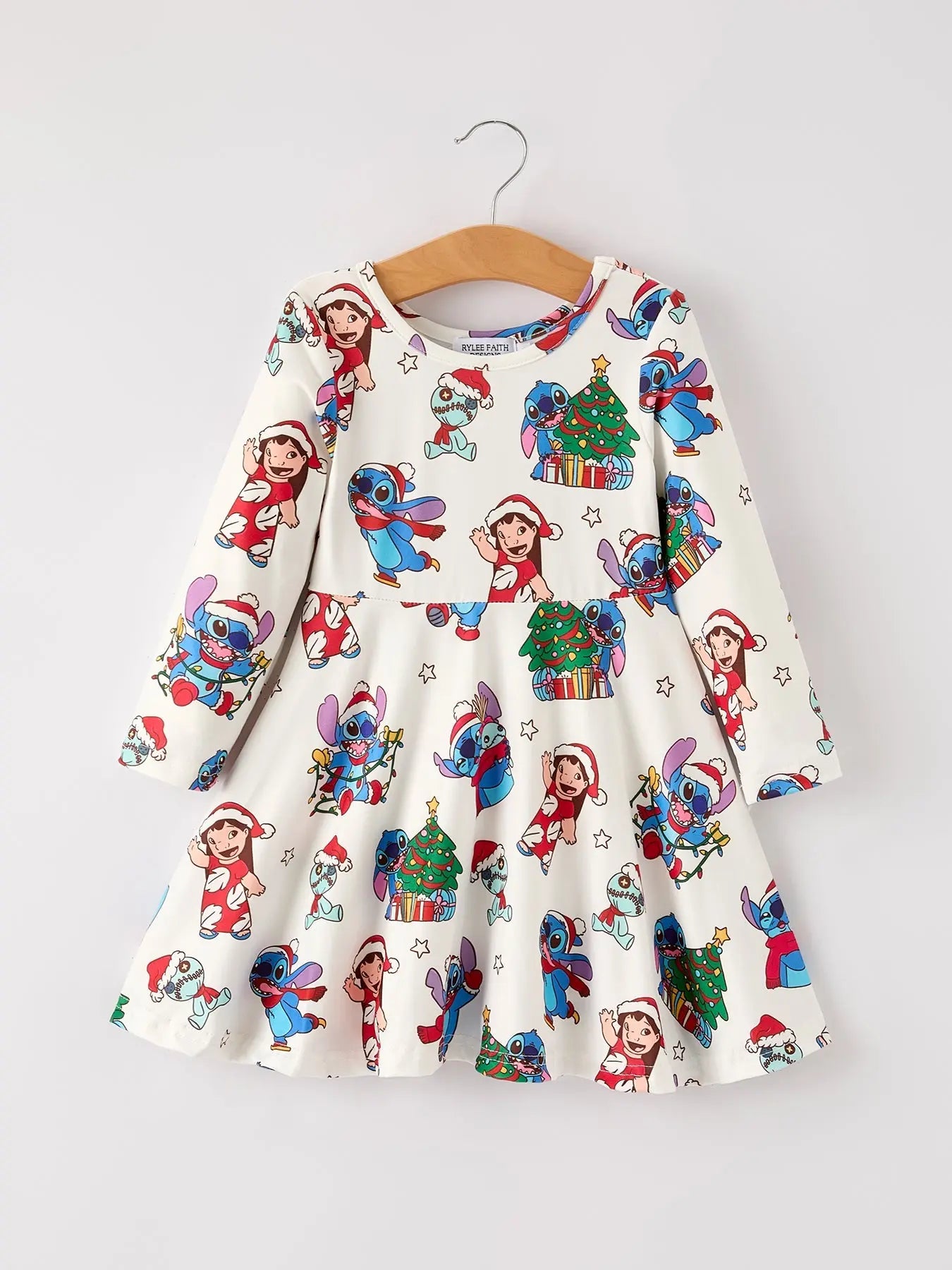 Winter Christmas Tree Character Print Girls Long Sleeve Casual Dress Rylee Faith Designs