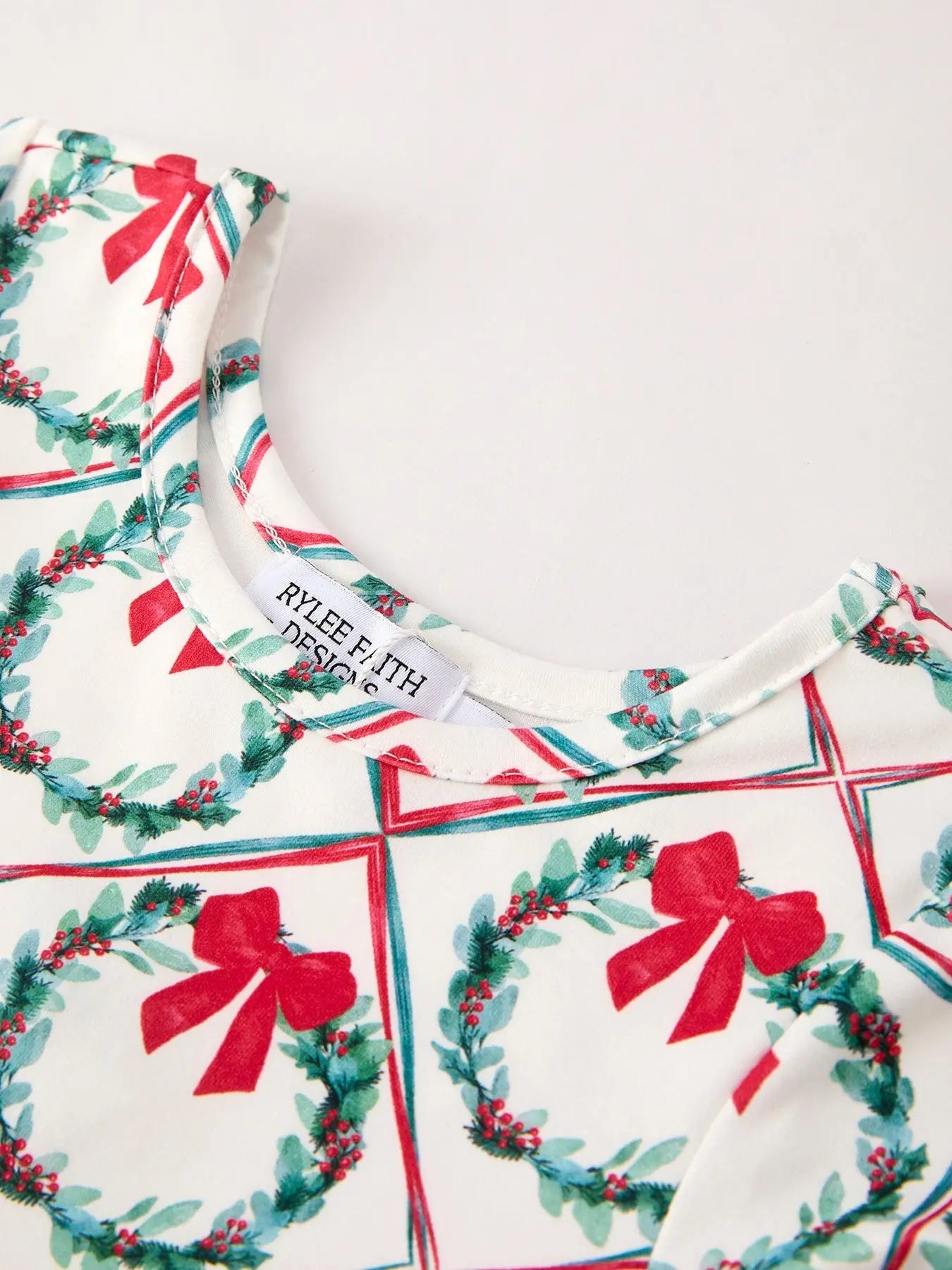 Winter Christmas Wreath and Bow Print Girls Dress Rylee Faith Designs Everetts Place: Online Boutique