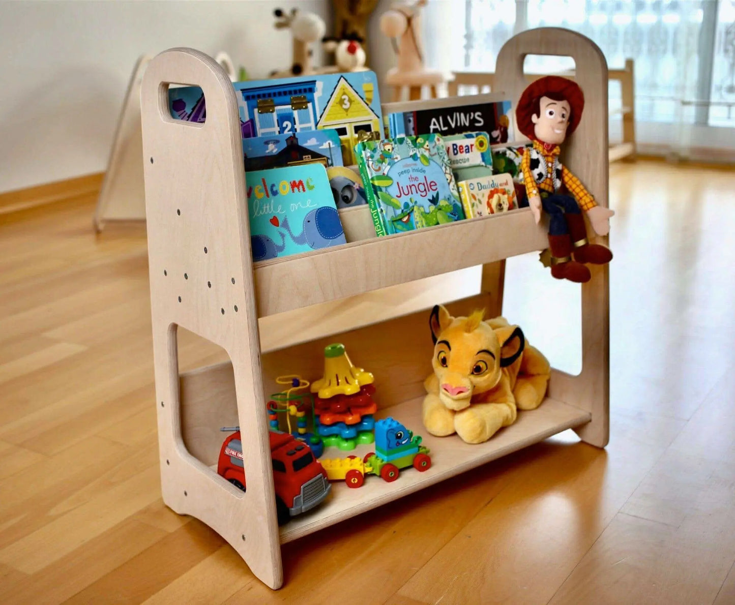Kidodido Wooden Kids Bookshelf Small Medium Large Size Kid Friendly - Furniture > Shelving > Bookcases & Standing Shelves Montessori Bookshelves