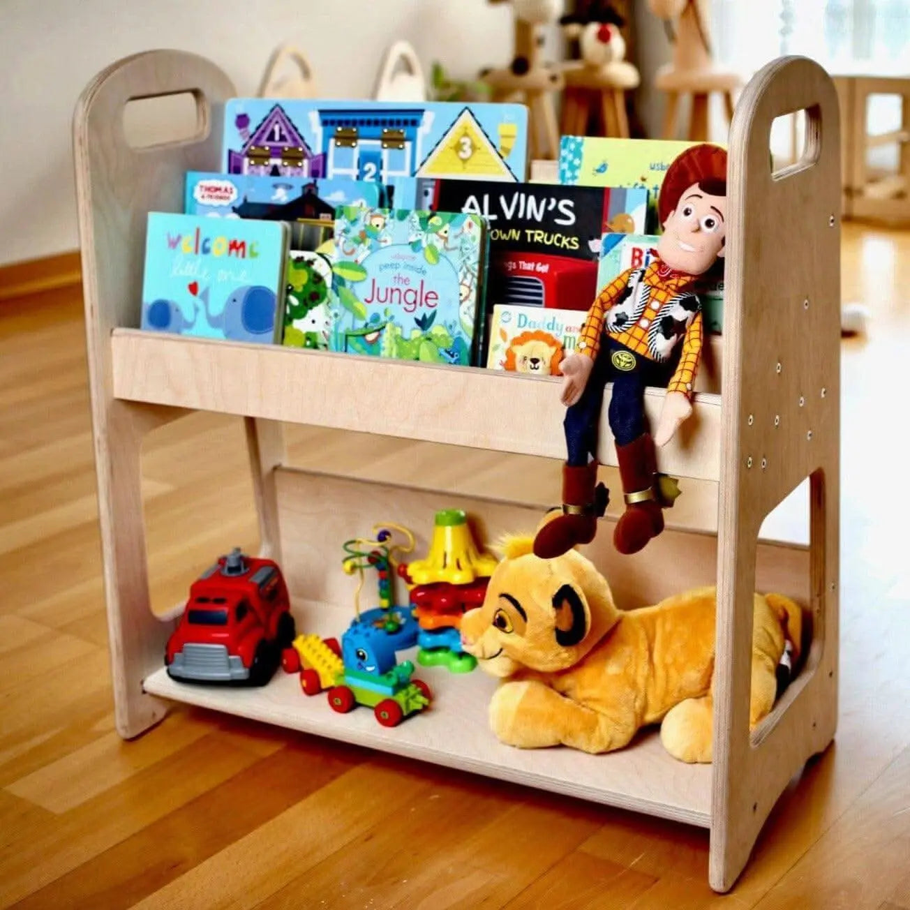 Kidodido Wooden Kids Bookshelf Small Medium Large Size Kid Friendly - Furniture > Shelving > Bookcases & Standing Shelves Montessori Bookshelves