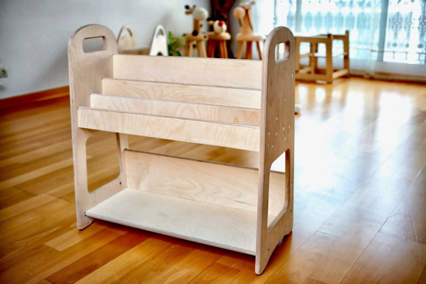 Kidodido Wooden Kids Bookshelf Small Medium Large Size Kid Friendly - Furniture > Shelving > Bookcases & Standing Shelves Montessori Bookshelves