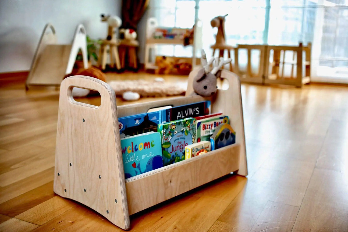 Kidodido Wooden Kids Bookshelf Small Medium Large Size Kid Friendly - Furniture > Shelving > Bookcases & Standing Shelves Montessori Bookshelves