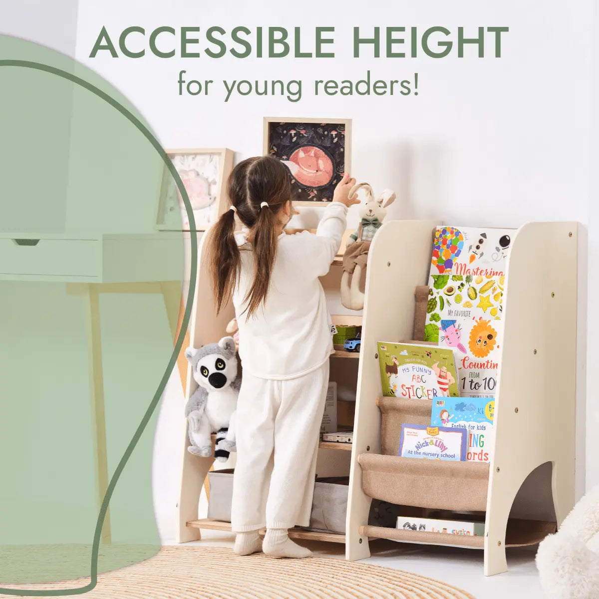 Wooden Montessori Shelves for Toddler 2 in 1 Bookshelf and Toy Shelving Goodevas Everetts Place: Online Boutique