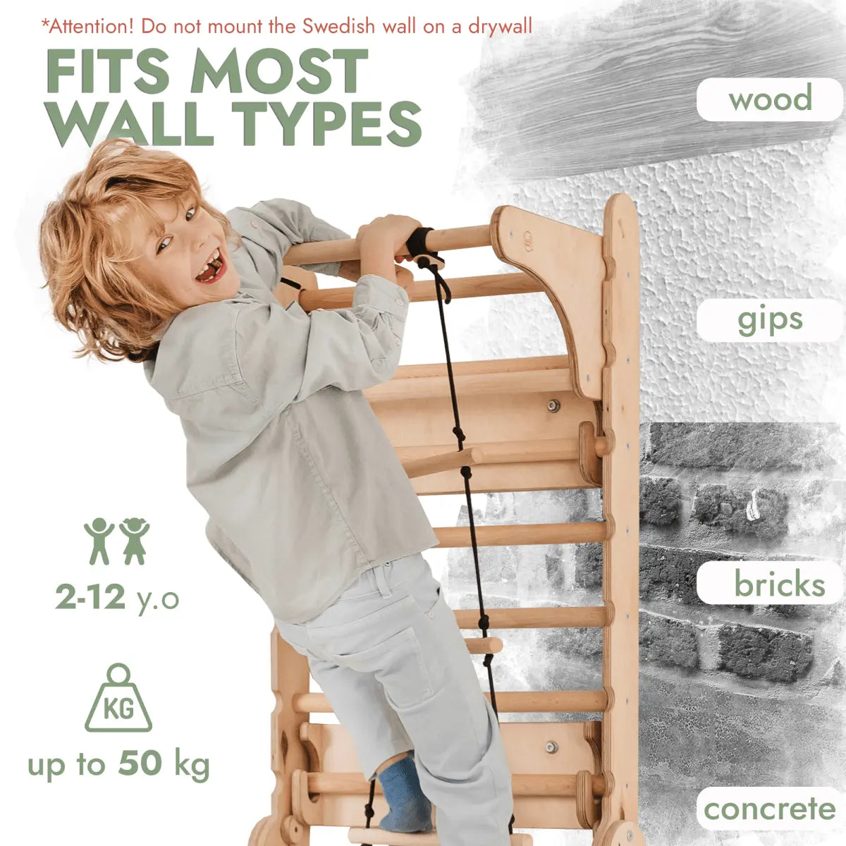 Wooden Swedish Wall Climbing Ladder for Children with Swing Set Slide Board and Art Add-On Goodevas Everetts Place: Online Boutique