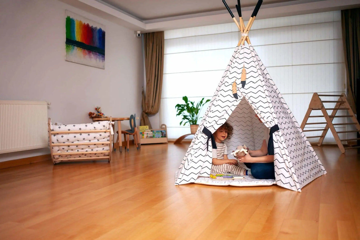 Kidodido XL Teepee Tent and Play Mat Set for Kids Linen Cotton - Toys & Games > Outdoor Play Equipment > Play Tents & Tunnels Play Tents and Play Mats