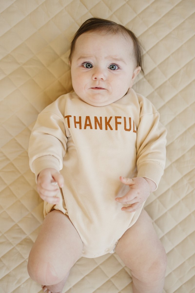 Little Joy Co. Thankful Organic Cotton Sweatshirt Romper - Everetts Place Boutique -