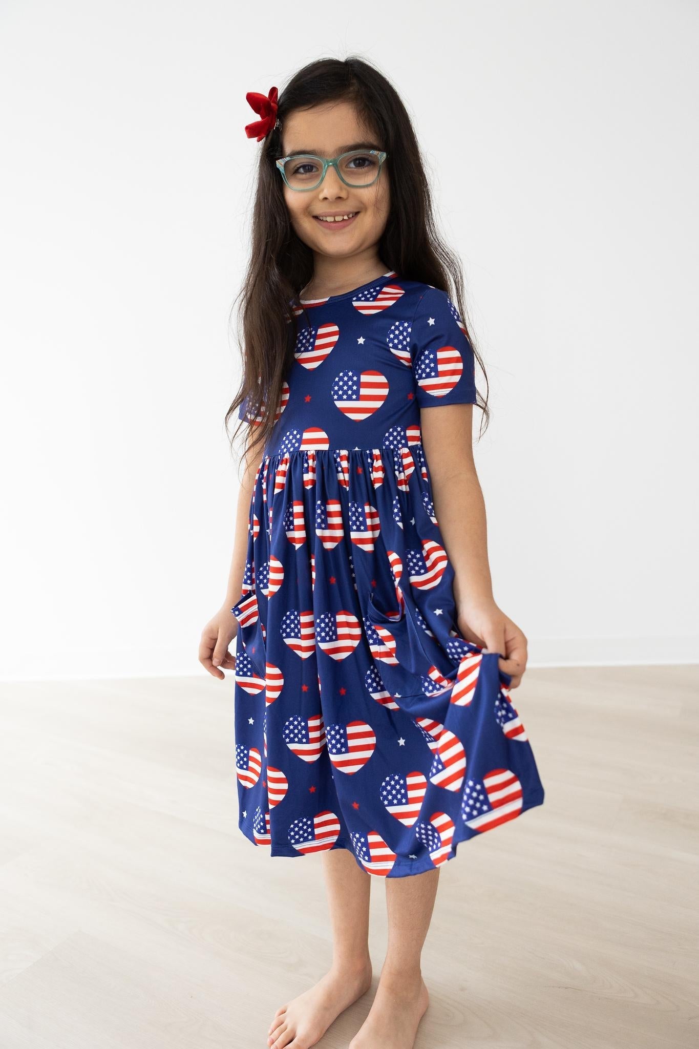 Mila & Rose ® I Heart The USA Short Sleeve Pocket Twirl Dress For Girls - Apparel & Accessories > Clothing > Dresses Twirl Pocket Dress S/S