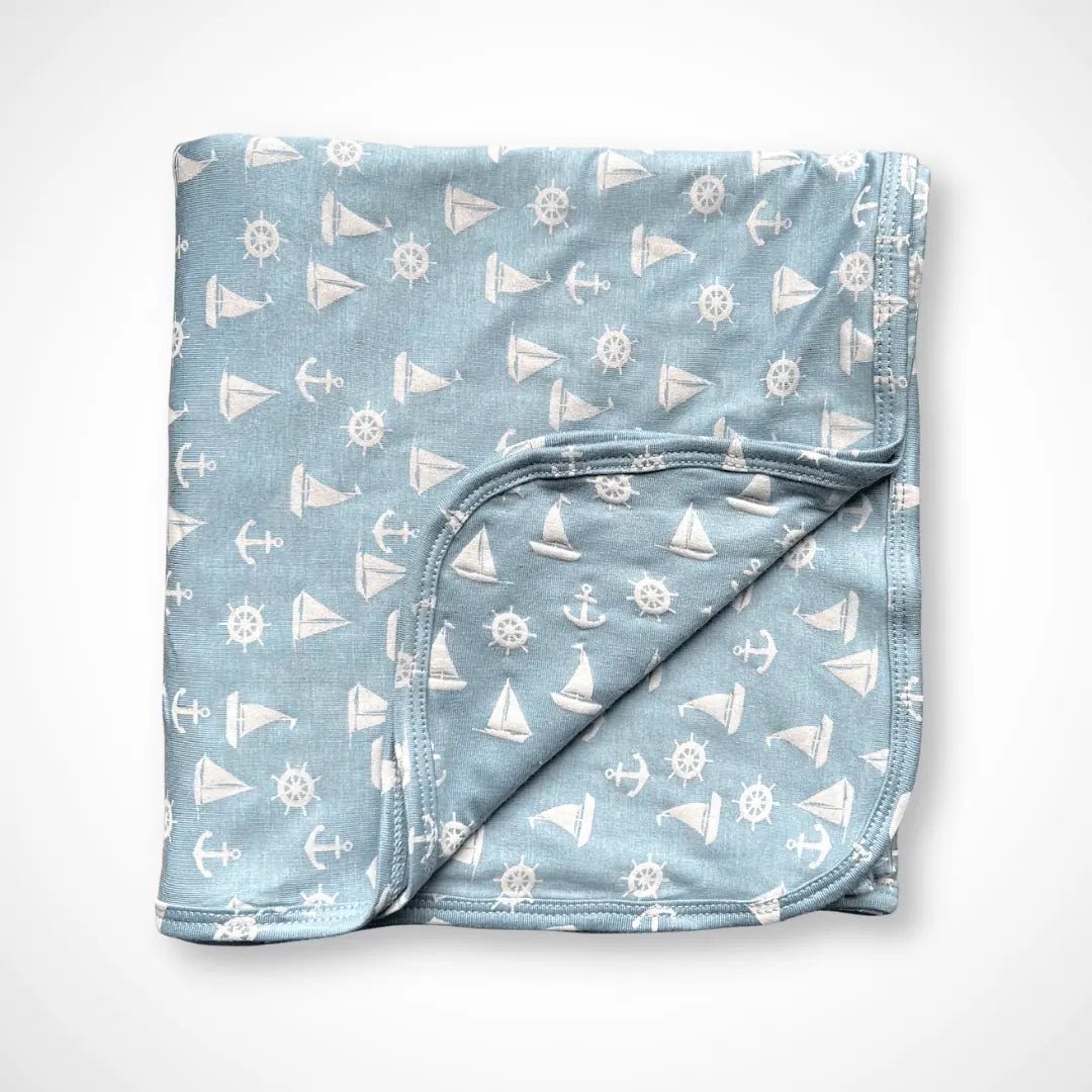 Kolorful Anchors Away Bamboo Blanket Soft Stretchy Swaddle Nursing Cover Stroller Tummy Time - Everetts Place Boutique -