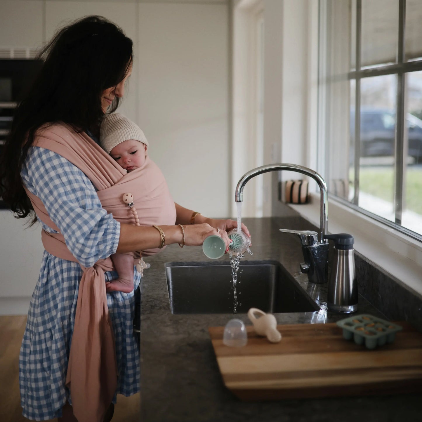 Organic Cotton Baby Wrap for Bonding and Comfort with Built-In Pocket Mushie