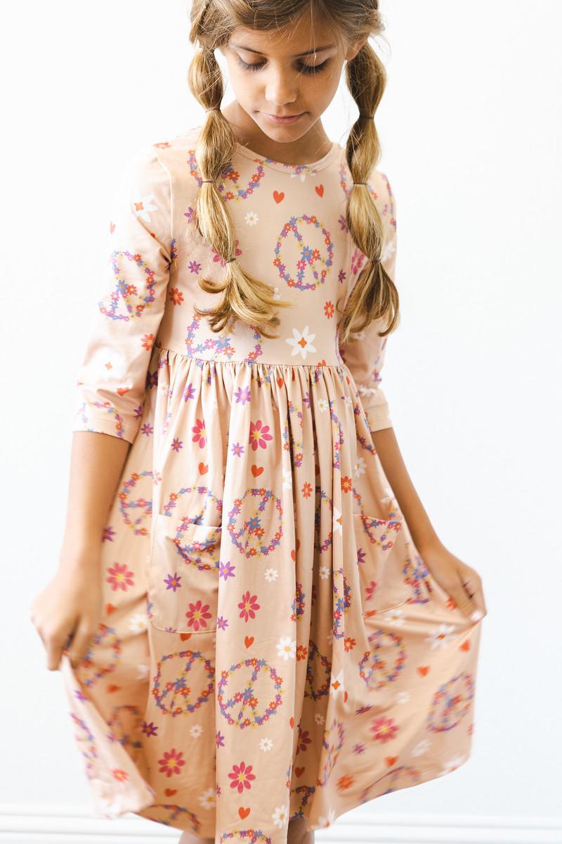 Mila & Rose ® Flower Child Three Quarter Sleeve Twirl Dress With Pockets - Apparel & Accessories > Clothing > Dresses Twirl Pocket Dress 3/4