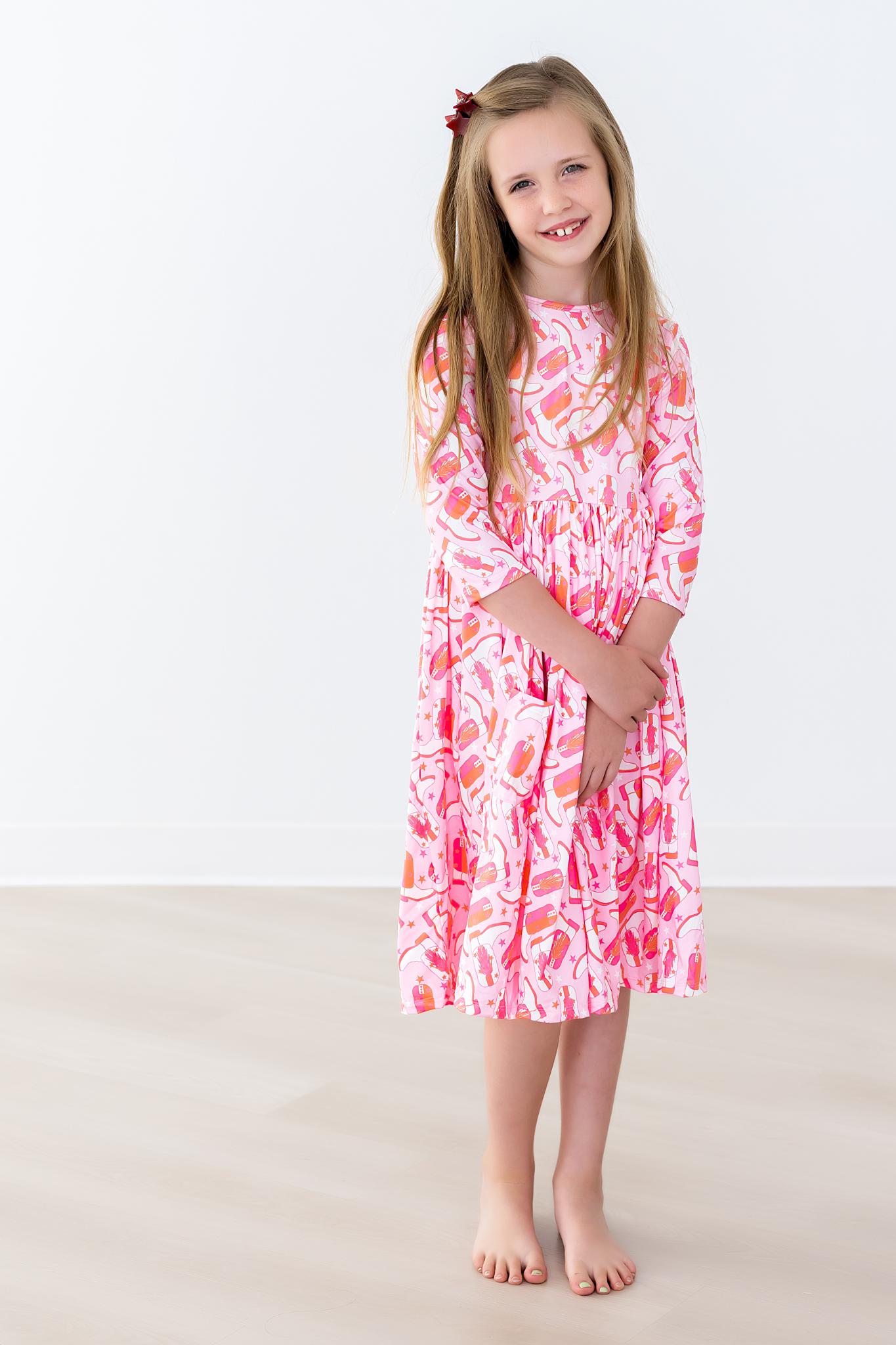 Mila & Rose ® Three Quarter Sleeve Pocket Twirl Dress For Girls Everyday - Apparel & Accessories > Clothing > Dresses Twirl Pocket Dress 3/4
