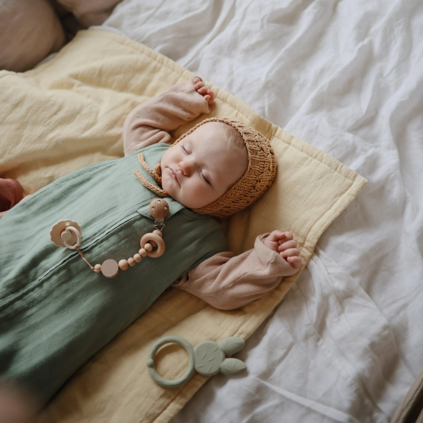 Silicone Pacifier Clip Mila Durable Food Grade Silicone and Natural Wood Mushie