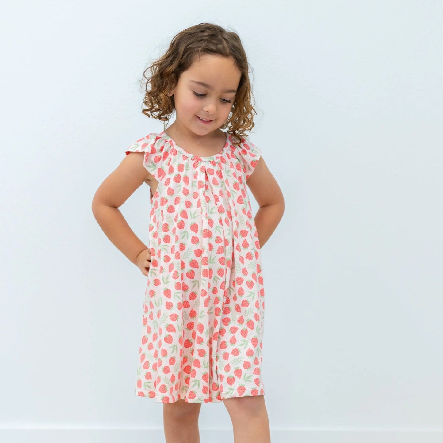 Baby Doll Dress for Girls with Scoop Neck and Flutter Sleeves in Lightweight Fabric Sweet Bamboo
