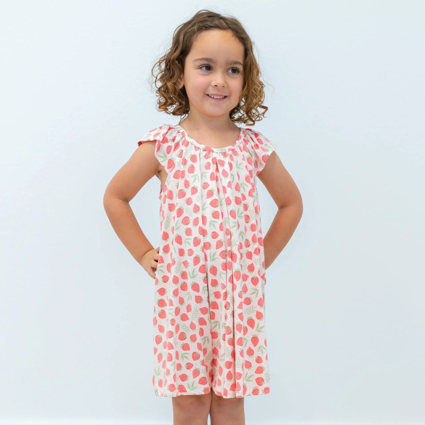 Baby Doll Dress for Girls with Scoop Neck and Flutter Sleeves in Lightweight Fabric Sweet Bamboo