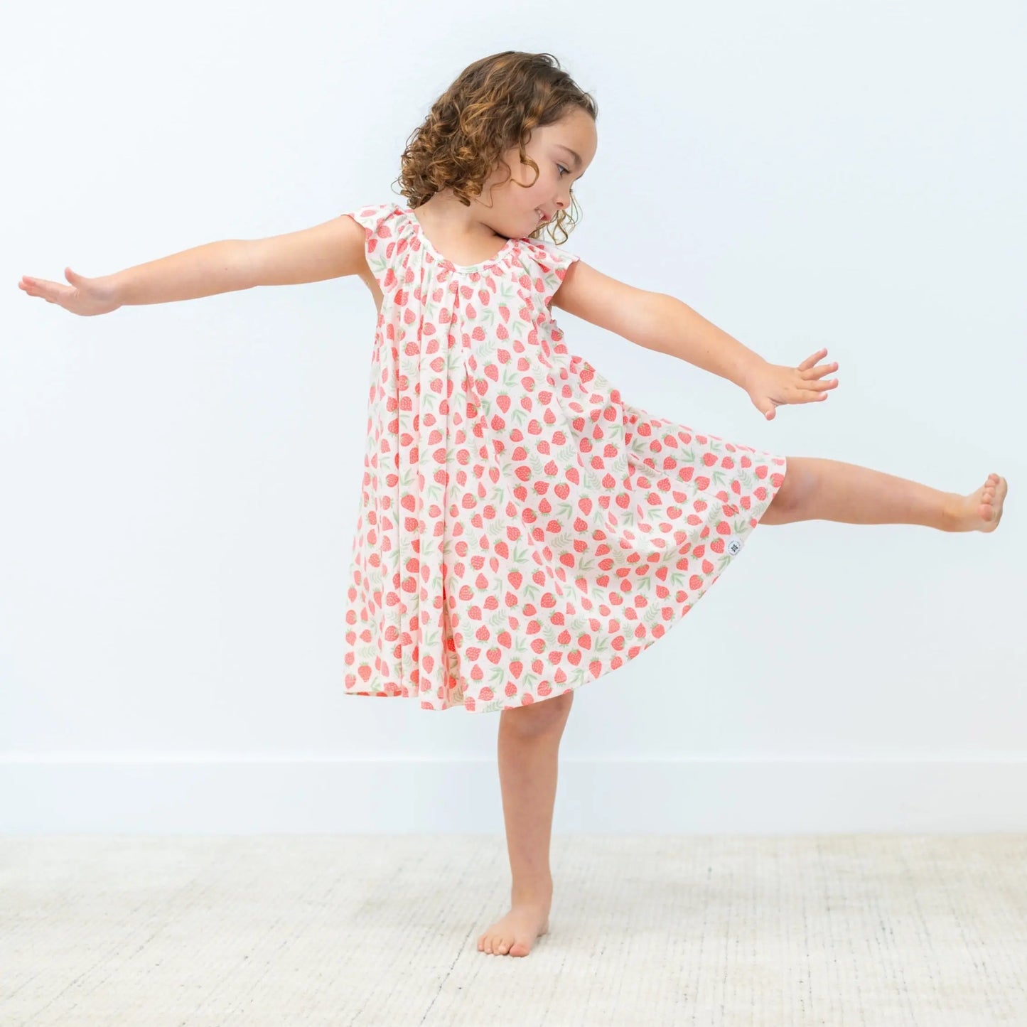 Baby Doll Dress for Girls with Scoop Neck and Flutter Sleeves in Lightweight Fabric Sweet Bamboo