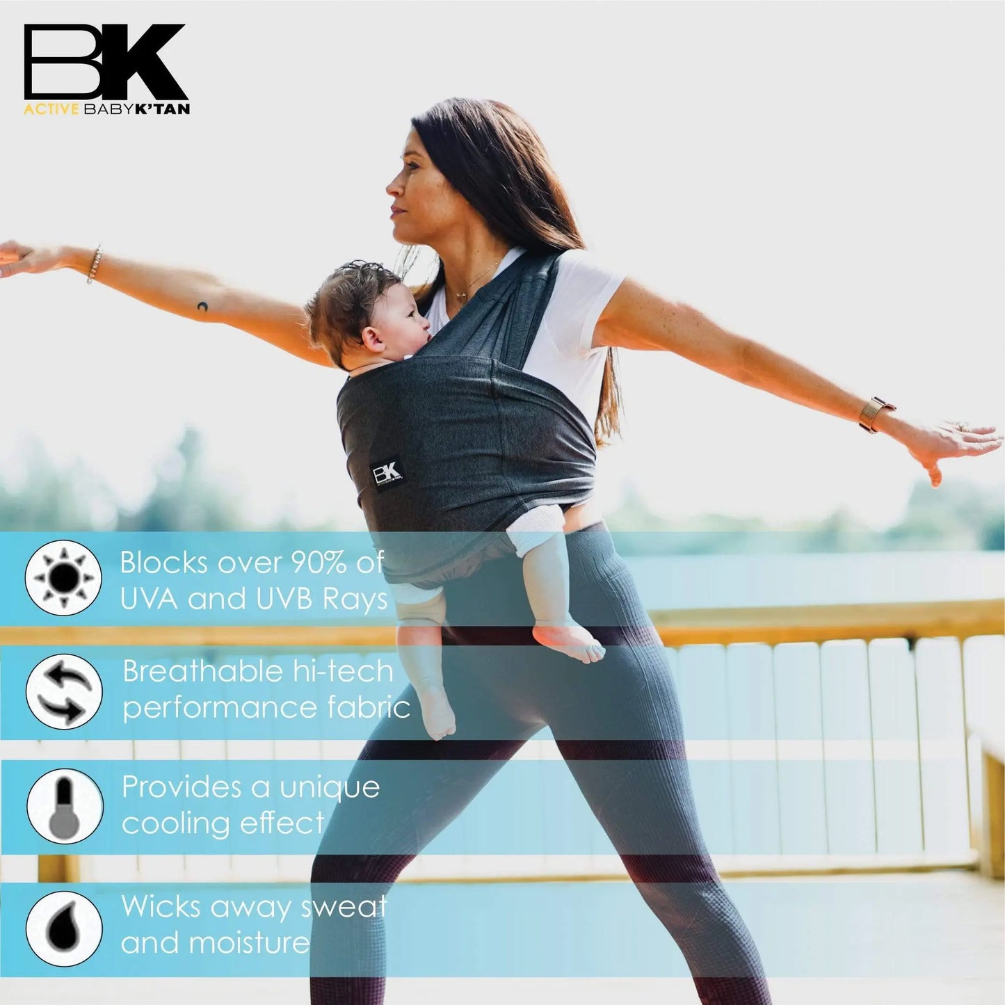 Baby K'tan Active Yoga Baby Carrier Heather Black Lightweight Breathable Carrier Baby K'tan