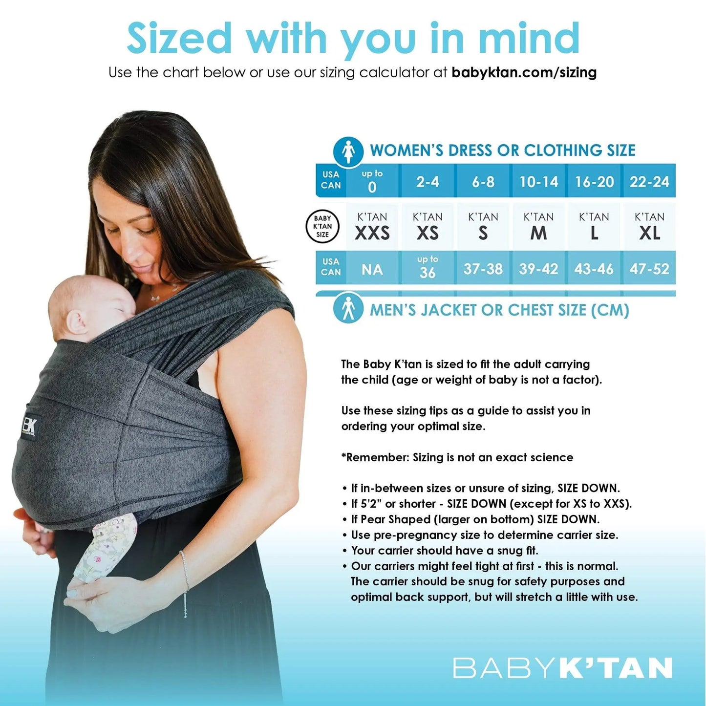 Baby K'tan Active Yoga Baby Carrier Heather Black Lightweight Breathable Carrier Baby K'tan