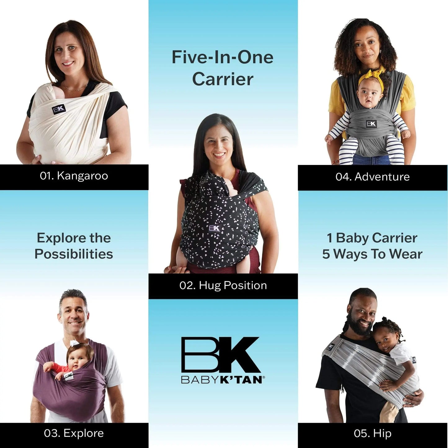 Baby K'tan Active Yoga Baby Carrier Heather Black Lightweight Breathable Carrier Baby K'tan