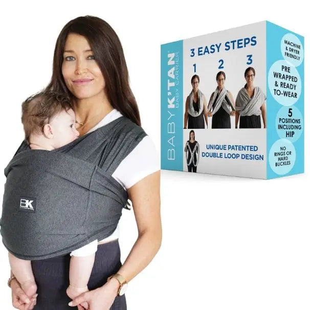 Baby K'tan Active Yoga Baby Carrier Heather Black Lightweight Breathable Carrier Baby K'tan