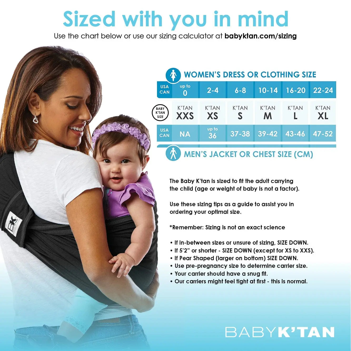 Baby K'tan Original Baby Carrier Black Wrap Style Cotton Hands Free Baby K'tan
