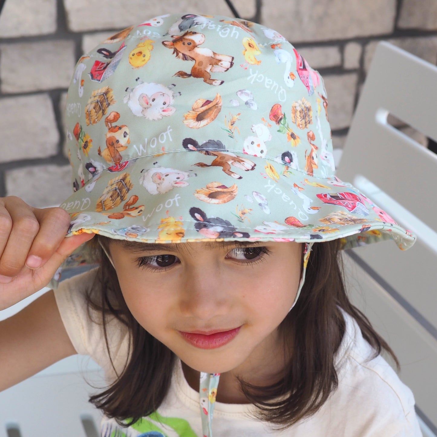 Baby And Kids Sun Hat Farm Melody With Farm Animals Pattern Honey Lemonade