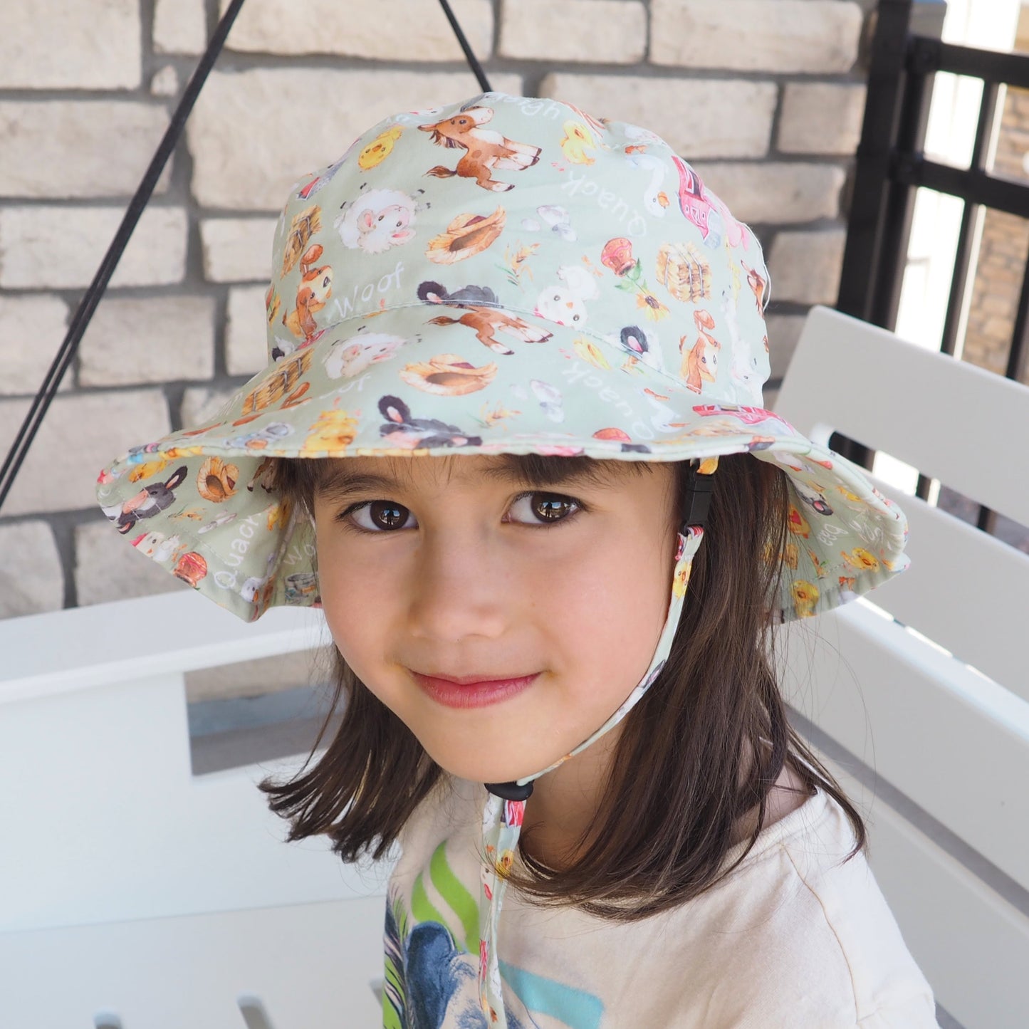 Baby And Kids Sun Hat Farm Melody With Farm Animals Pattern Honey Lemonade