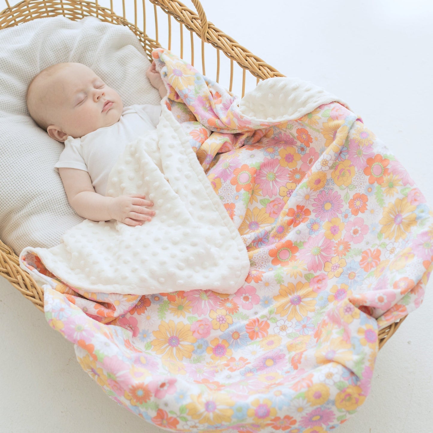 Baby And Toddler Minky Blanket Retro Floral Design Soft Comfortable Nursery Honey Lemonade