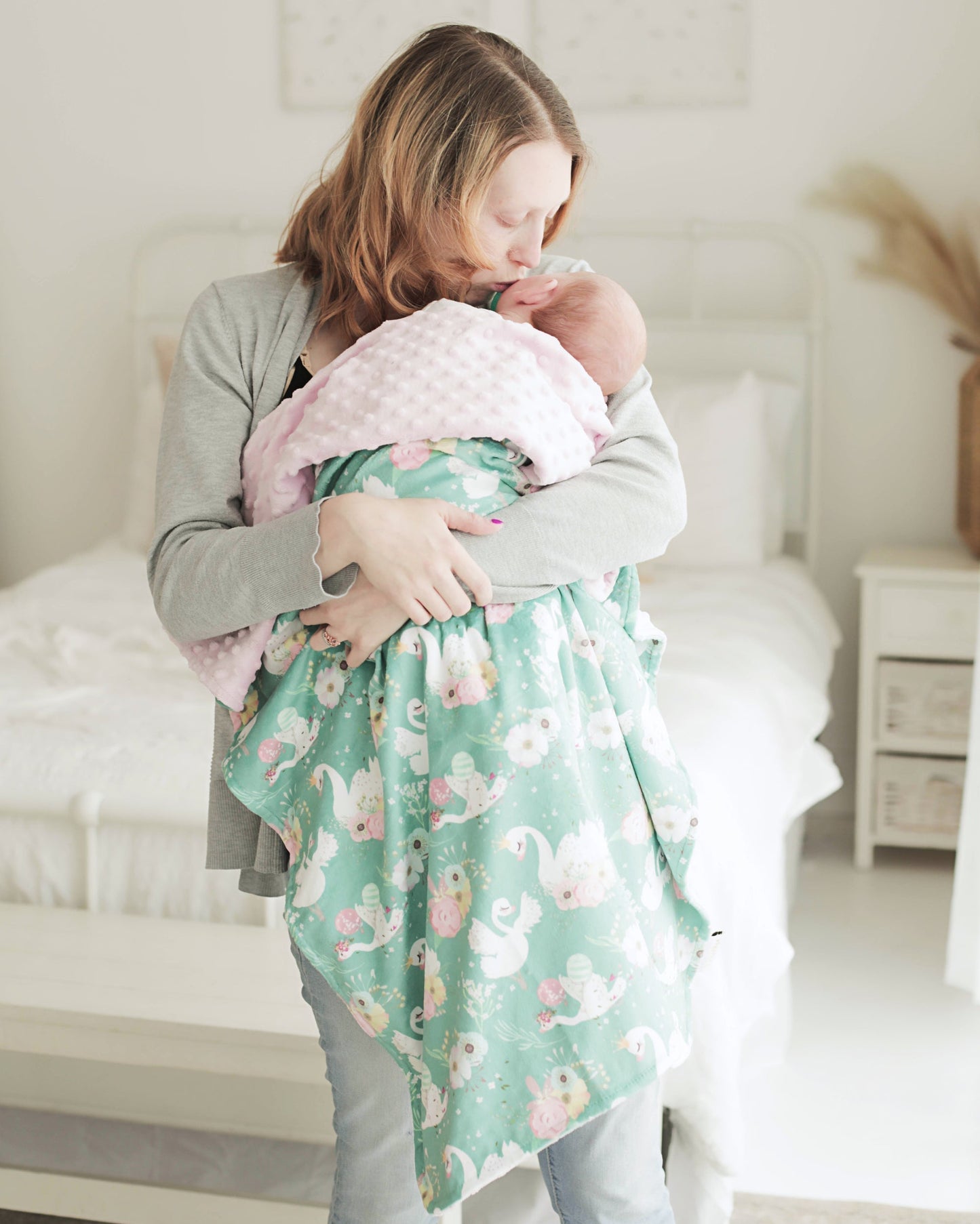 Baby And Toddler Minky Blanket Swans Floral Design Soft Plush Comfort Honey Lemonade