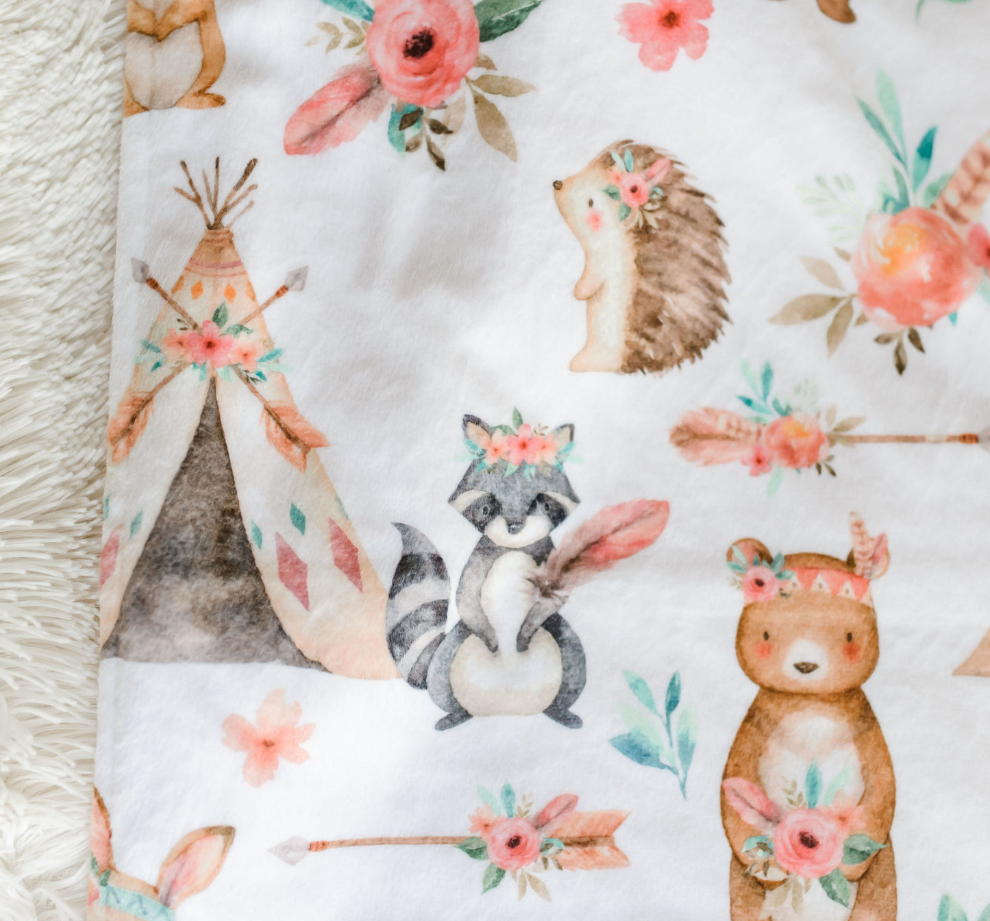 Baby And Toddler Minky Blanket Woodland Tribe Pink Honey Lemonade