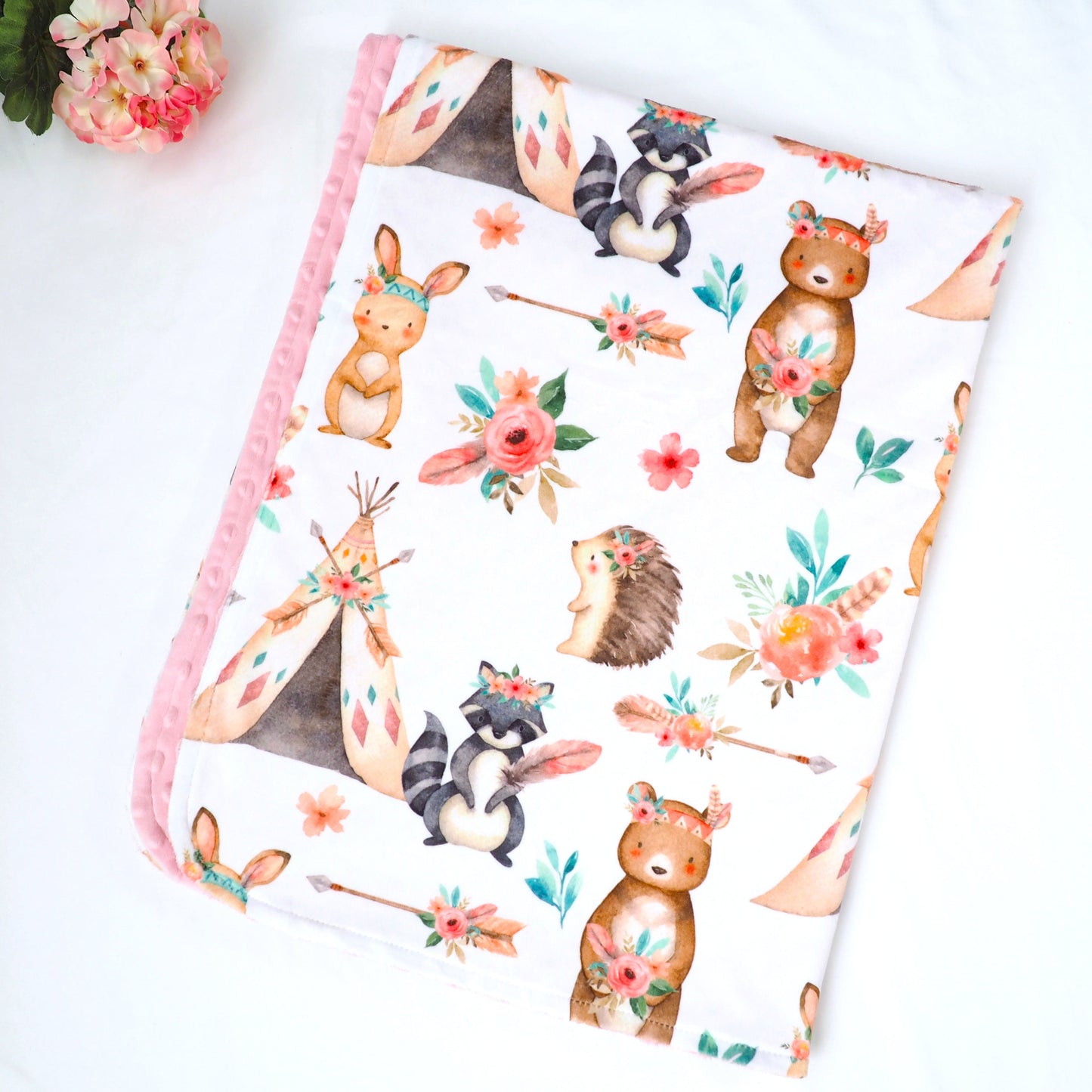 Baby And Toddler Minky Blanket Woodland Tribe Pink Honey Lemonade