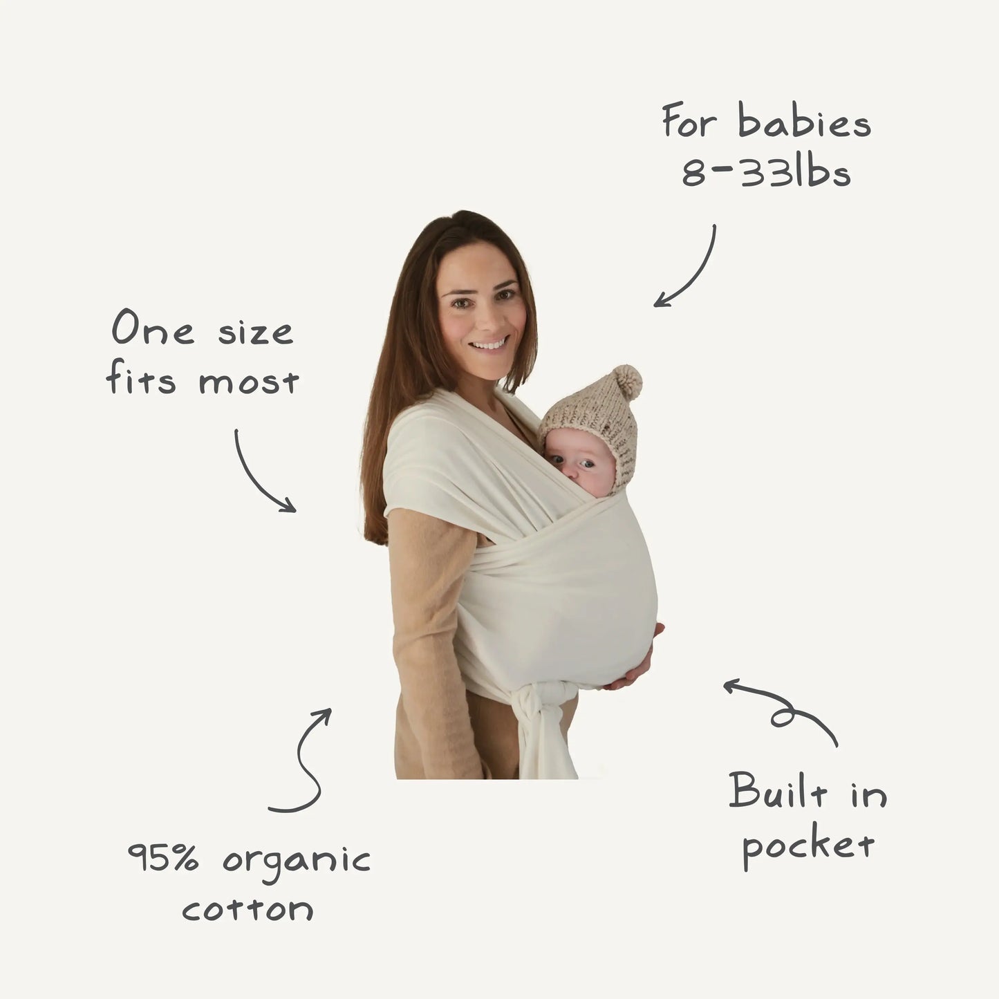 Organic Cotton Baby Wrap for Bonding and Comfort with Built-In Pocket Mushie