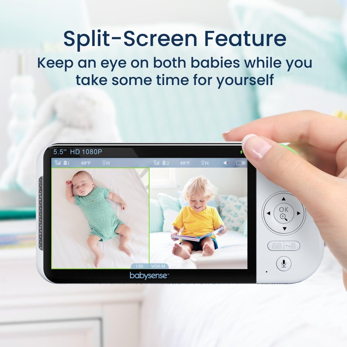 Babysense Max View Baby Monitor with 2 Cameras Non WiFi Split Screen Babysense