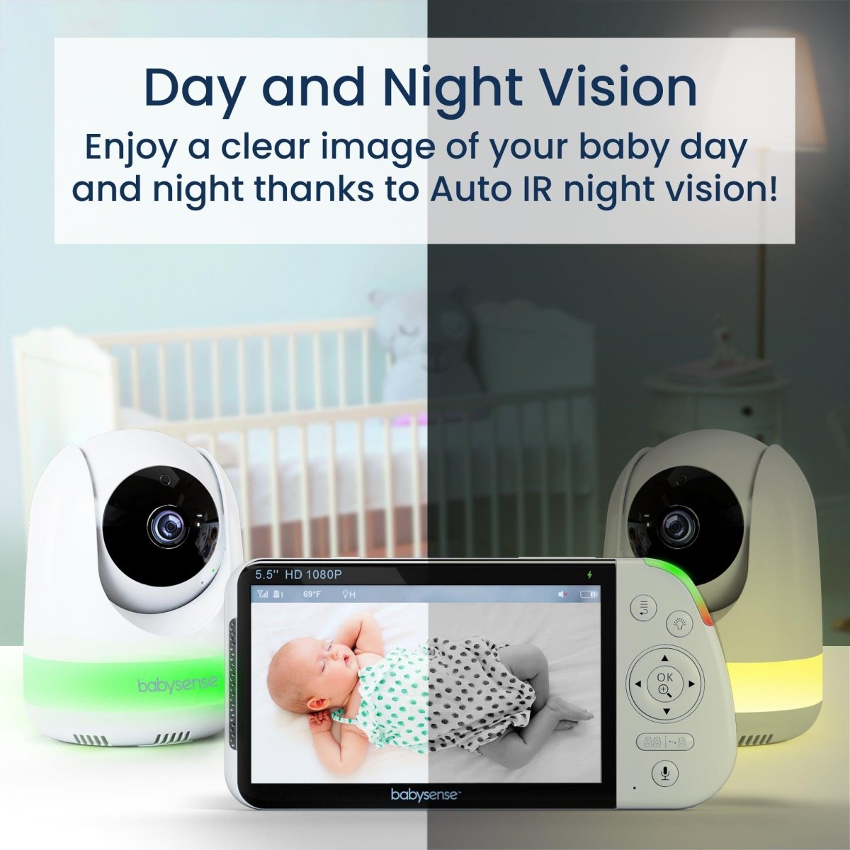 Babysense Max View Baby Monitor with 2 Cameras Non WiFi Split Screen Babysense