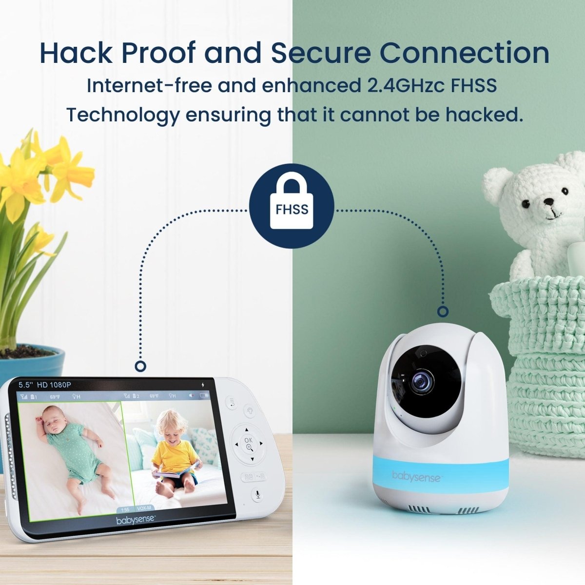 Babysense Max View Baby Monitor with 2 Cameras Non WiFi Split Screen Babysense