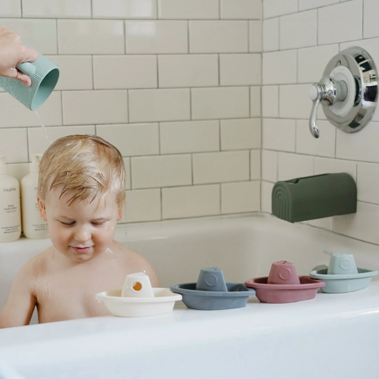 Bath Rinse Cup for Kids with Textured Grip and Controlled Water Stream Mushie
