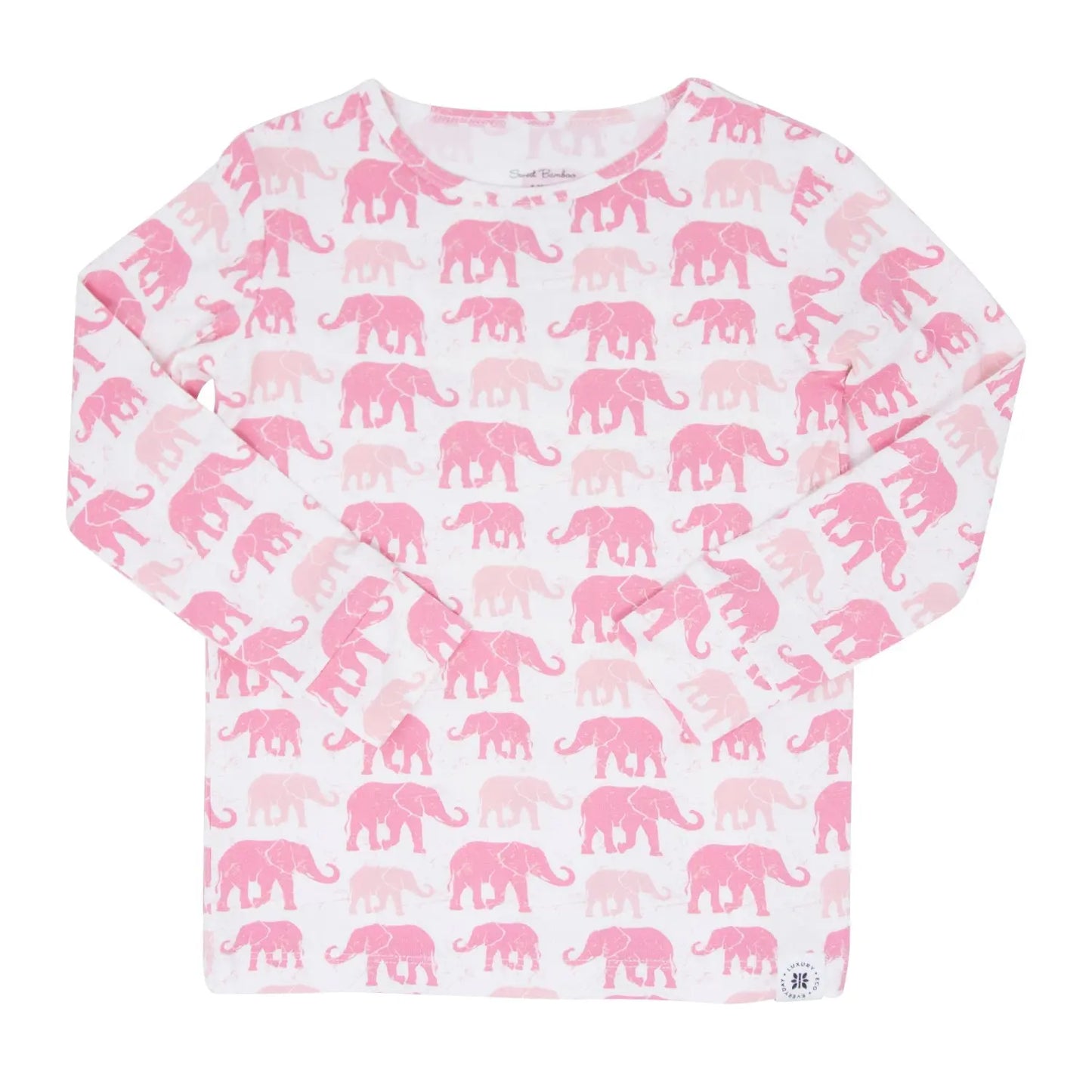 Pink Elephant 2 Piece Pajama Set for Kids Comfortable Long Sleeve Top and Cuffed Pants Sweet Bamboo