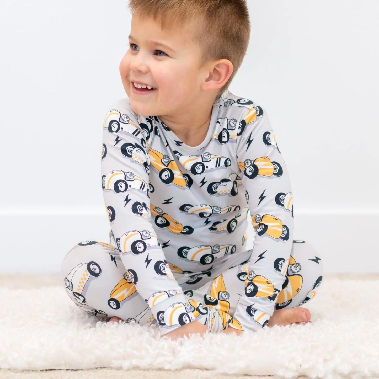 Vintage Racecars 2 Piece Kids Pajama Set Comfortable Long Sleeve Top and Pants Sweet Bamboo