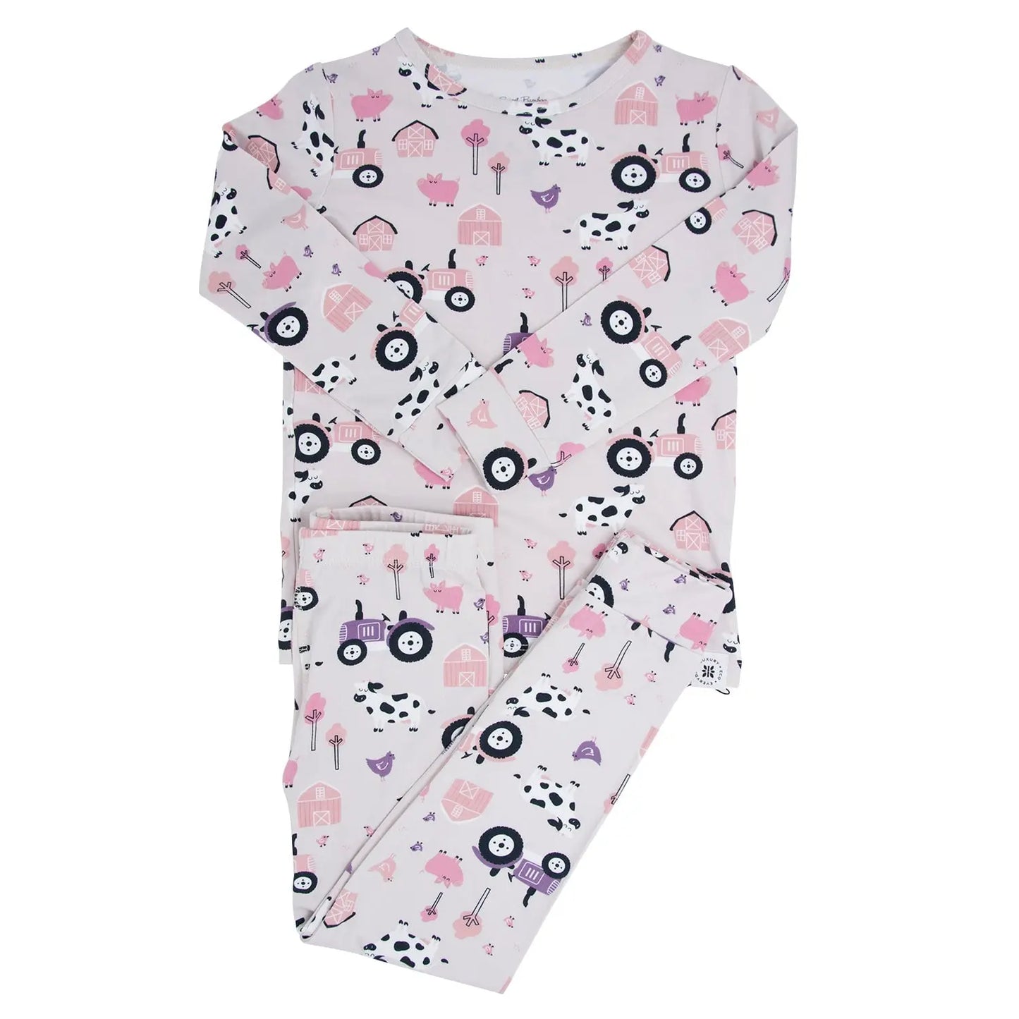 Tractors And Cows Pajama Set For Kids Comfortable Long Sleeve Top And Pants Sweet Bamboo