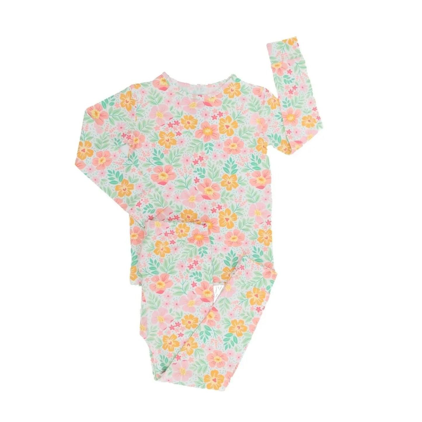 Big Kid Pajama Set Long Sleeve Top and Cuffed Pants Comfortable Sleepwear for Kids Sweet Bamboo