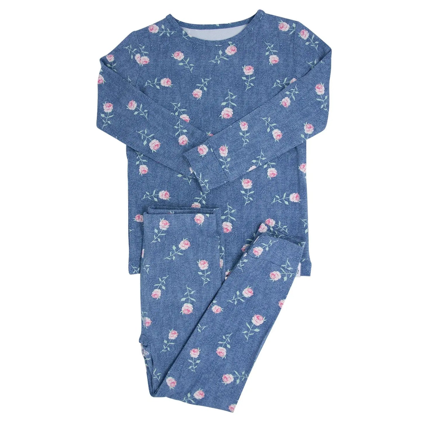 Big Kid Pajama Set Comfortable Long Sleeve Top and Pant Cuffed Legs Elastic Waistband Ideal for Bedtime Sweet Bamboo