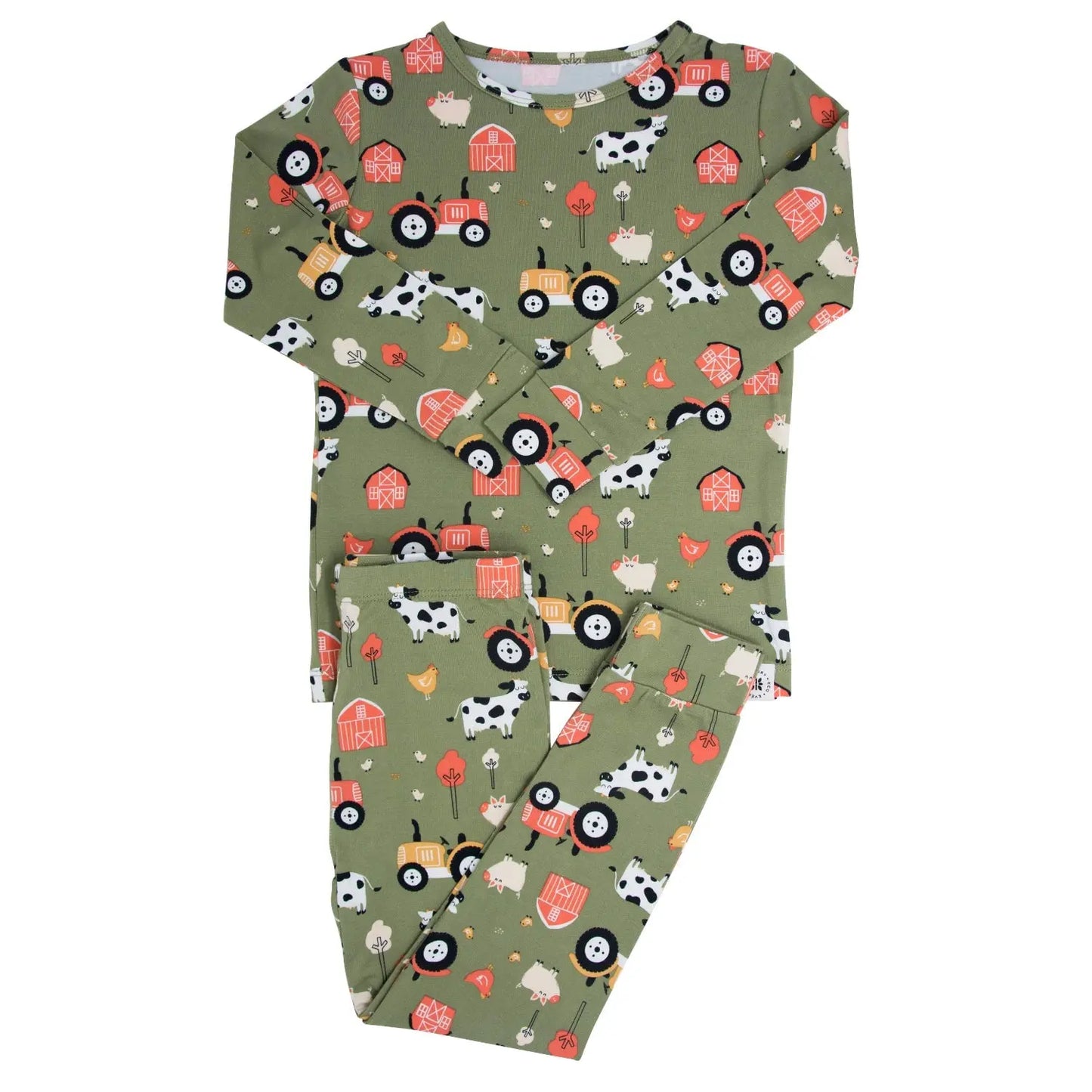Big Kid Pajama Comfortable Long Sleeve Top and Long Pant Cuffed Legs and Arms Elastic Waistband Sweet Bamboo