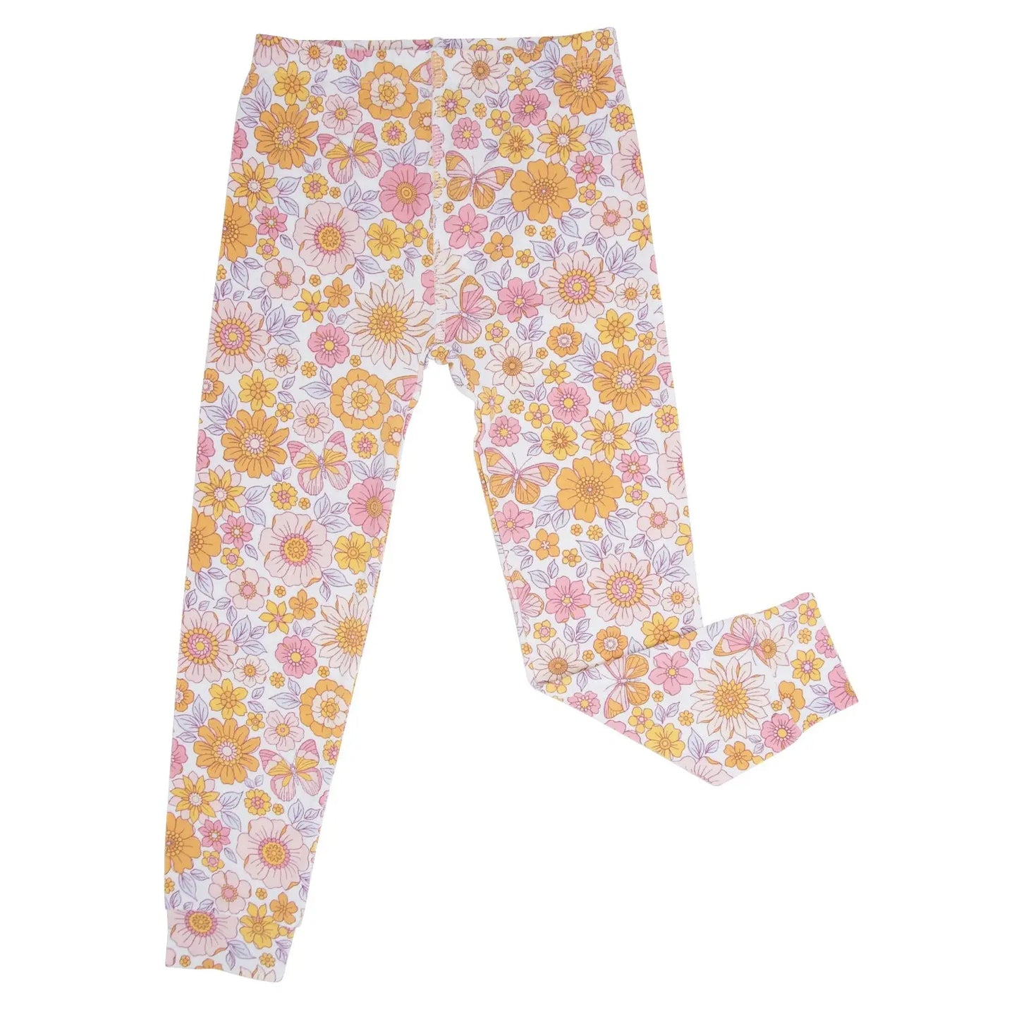 Retro Vintage Flowers Big Kid Pajama Set for Comfortable Bedtime Fun Sweet Bamboo