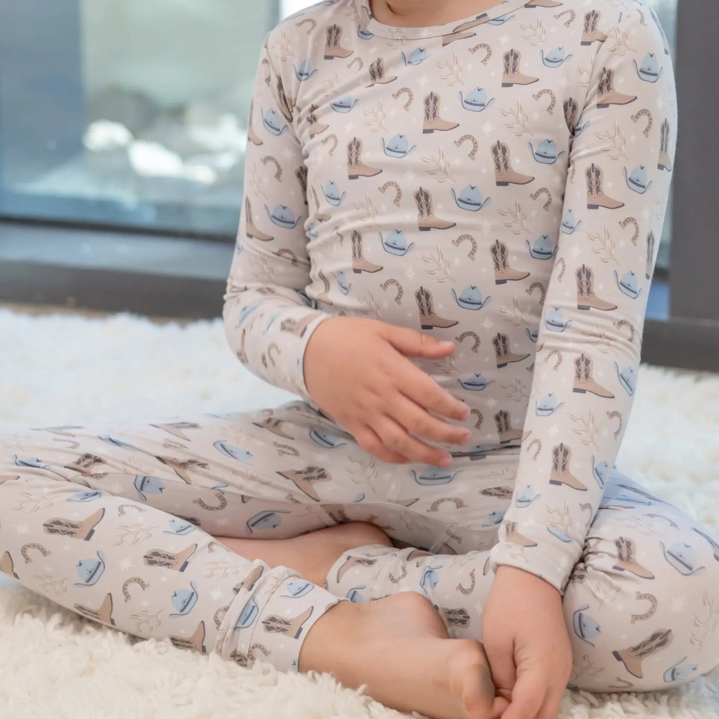 Big Kid Pajama Comfortable Long Sleeve Top and Long Pant Cuffed Legs Elastic Waistband Sweet Bamboo