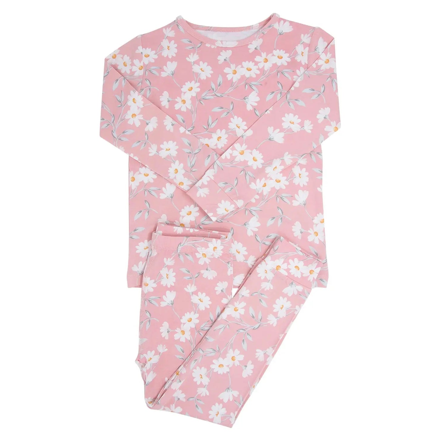 Big Kid Pajama Comfortable Long Sleeve Top and Pant Set Cuffed Legs and Arms Elastic Waistband Perfect for Bedtime Sweet Bamboo